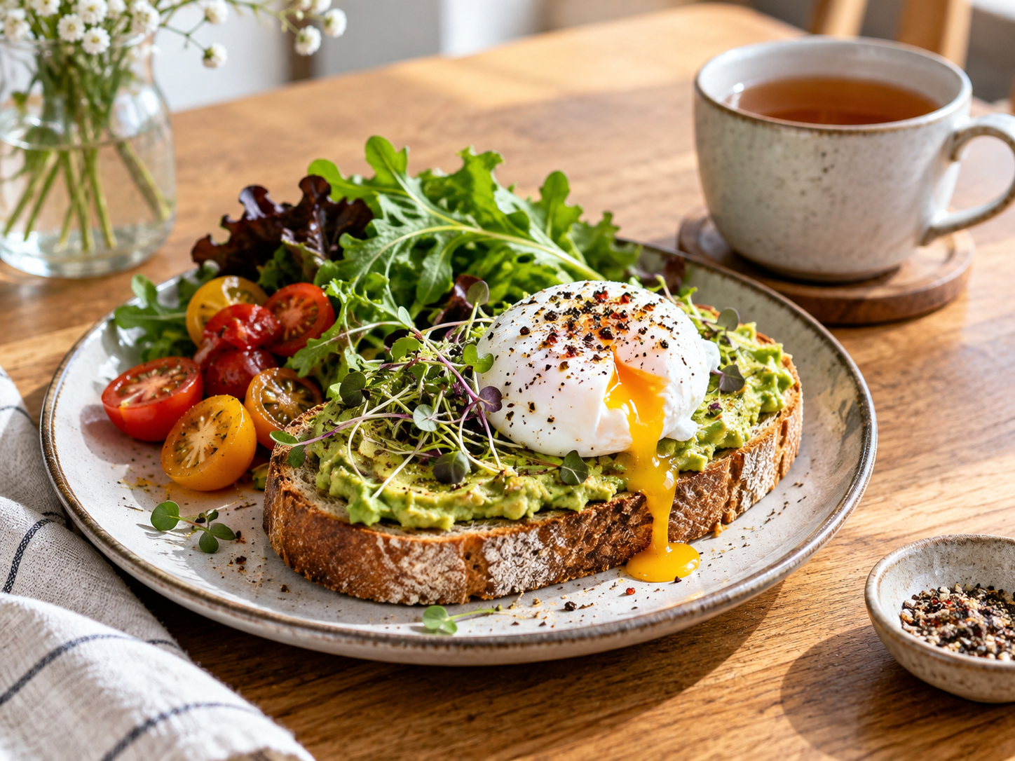 Healthy eating habits with a balanced meal of vegetables and whole foods