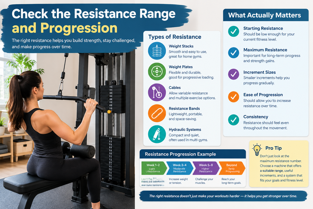 Woman using a cable workout machine to adjust resistance and build strength in an apartment gym.