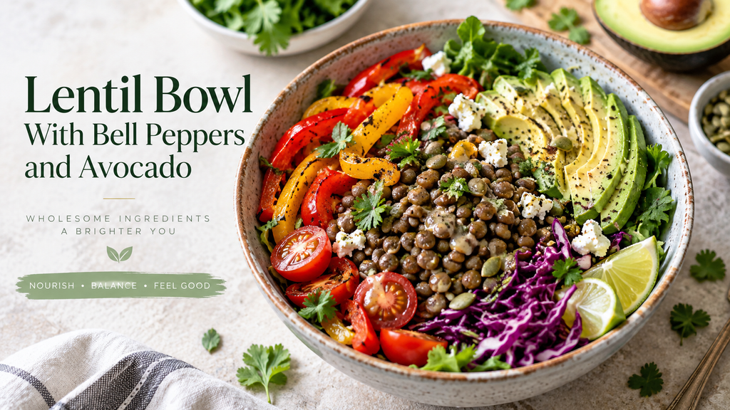 Lentil bowl with bell peppers and avocado for healthy skin