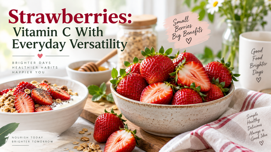 Fresh strawberries rich in vitamin C, a nutrient involved in natural collagen production