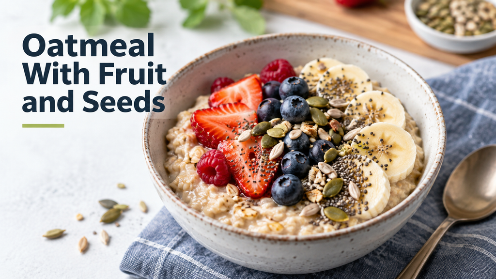 Oatmeal with fruit and seeds for healthy skin