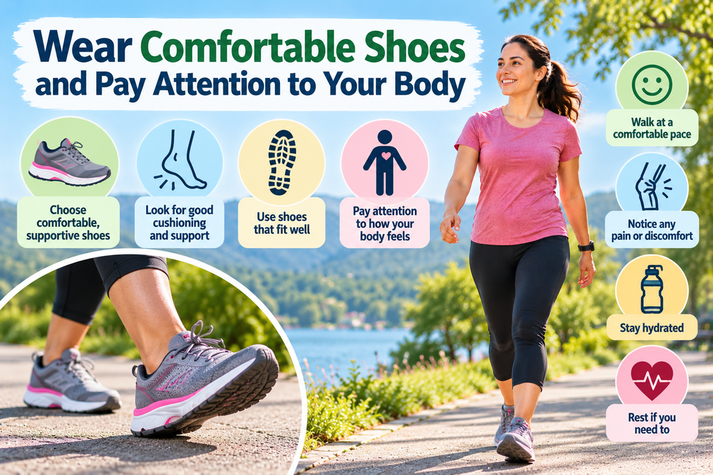 Walking habits for weight management on a scenic outdoor walking trail